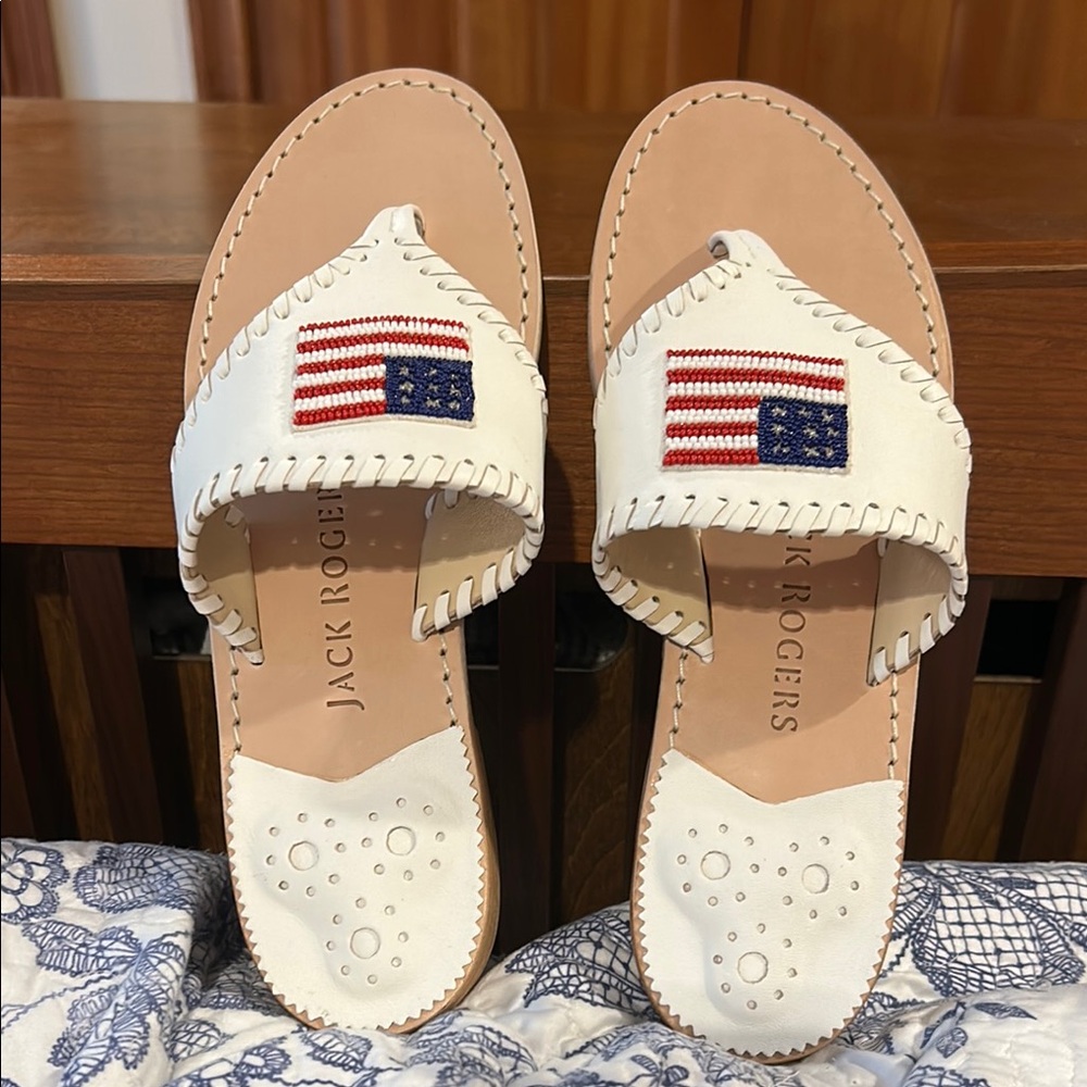 Jack Rogers White Sandals with American Flag
